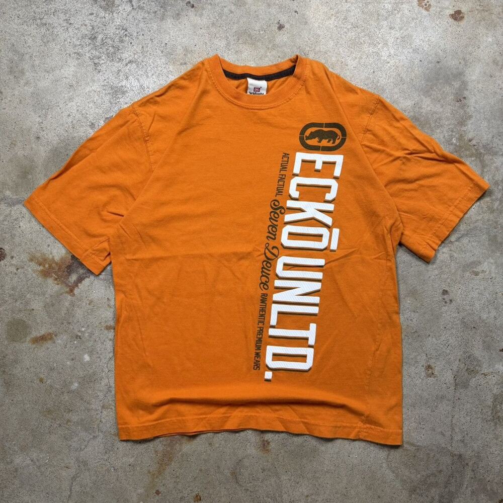 VTG Y2K Orange Ecko UNLTD Big Logo Shirt Size M